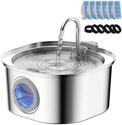 PEKTACO Stainless Steel Cat Water Fountain, 3.2L/108oz with 6 Filters by PEKTACO