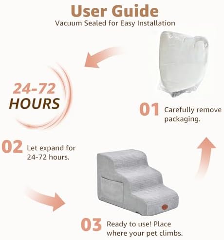 Woochpet 3-Tier Dog Stairs for Beds Foam Ramp Stairs for Couch Light Grey - Image 2