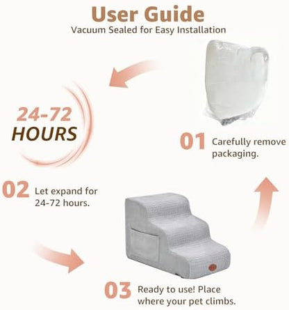 Woochpet 3-Tier Dog Stairs for Beds Foam Ramp Stairs for Couch Light Grey - Image 2