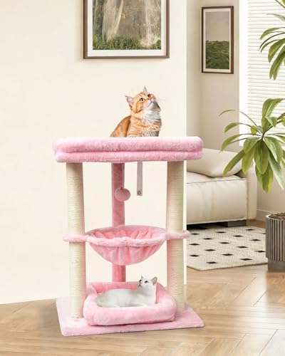 SYANDLVY Small Cat Tree for Indoor Cats with Top Perch Hammock & Bottom Bed - Image 6
