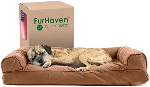 Furhaven Pillow Dog Bed for Medium/Small Dogs w/ Removable Bolsters & Washable Cover - Quilted Sofa - Toasted Brown, Medium by FurHaven