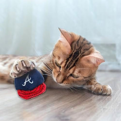 BEST PLUSH CAT TOY - MLB ATLANTA BRAVES Complete Set of 3 piece Cat Toys filed with Fresh Catnip. Incld: 1 Baseball Cap Cat Toy, 1 Baseball Cat Toy with Feathers, & 1 Beer Bottle. Beautiful Team LOGOS - Image 2