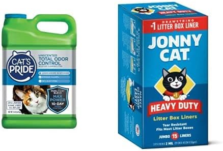 Cat's Pride Max Power Litter and Jonny Cat 15 Count Liners Bundle: Total Odor Control Unscented Clumping Multi-Cat 15 Pounds and Heavy Duty Jumbo Tear-Resistant Liners by CatsPride
