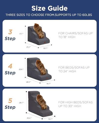 Beige Curved Dog Stairs Ramp for Small Dogs & Cats 17" H, 3-Step Dog Steps for Couch Sofa and Chair, Pet Stairs for Cats, Non-Slip Balanced Pet Steps - Image 5
