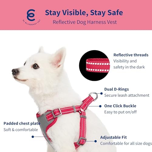 Blueberry Pet Pastel Colored Reflective Dog Harness with Seatbelt Clip – Adjustable No-Pull Pet Vest for Walking and Car Safety, Small Size in Very Berry - Image 3