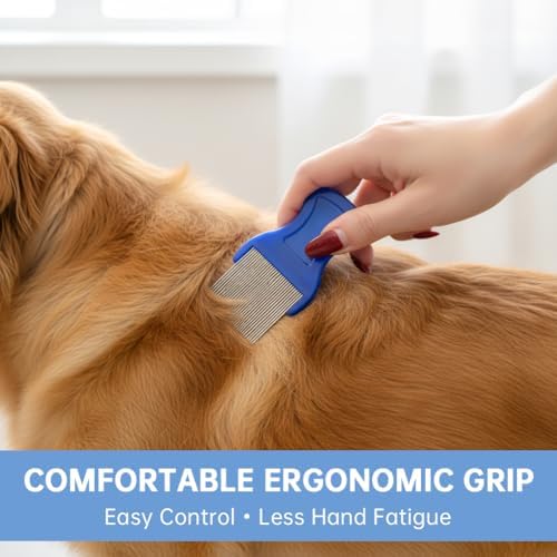 7PCS Flea Comb, Lice Comb, Double Sided Tick Removal Tool, Dematting Brush for Small, Medium & Large Pets Tainless Steel Grooming Combs, Professional Pet Grooming Kit (Blue) - Image 2
