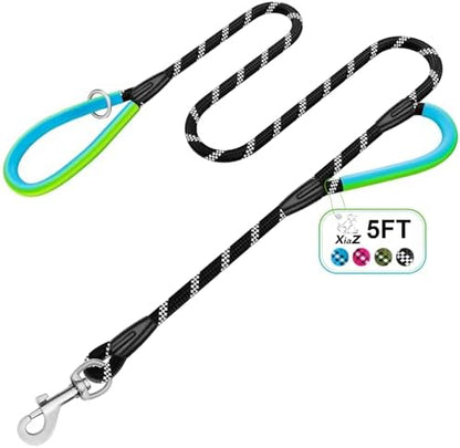 Dog Leash Heavy Duty 4/5/6ft XiaZ 2 Handles Dog Leashes for Medium Large Dogs 1/2 Inch 1000lb Strength Reflective PVC Waterproof-Handles Metal Hook Dual-Handle Rope Leash Nighttime Safety by XiaZPet