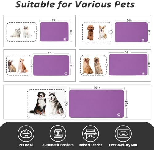 HotLive Dog Food Mat - Absorbent Cat Mat for Food and Water, No Stains Pet Feeding Bowl Mat, Easy to Clean Pet Placemats, Quick Dry Dog Water Dispenser Mat for Messy Drinkers | Paw Purple 24"x36" - Image 4
