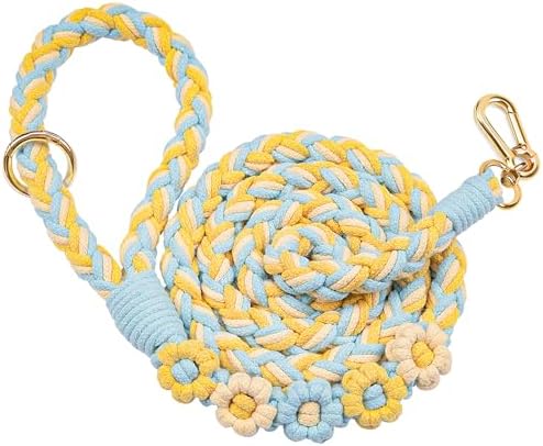 5FT Braided Cotton Rope Leash for Small, Medium and Large Dogs, Blue & Yellow Twist by Panda+Jianghu
