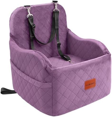 Lealchum Dog Booster Car Seat for Small/Medium Dogs,Puppy Portable Car Bed with Elevated Cushion,Fully Detachable and Washable,2 Storage Pockets,Easy to Install (Purple, Medium) by Lealchum
