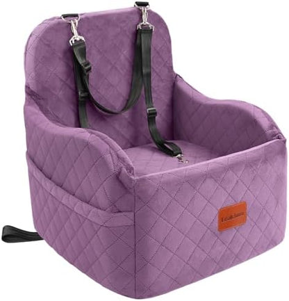 Lealchum Dog Booster Car Seat for Small/Medium Dogs,Puppy Portable Car Bed with Elevated Cushion,Fully Detachable and Washable,2 Storage Pockets,Easy to Install (Purple, Medium) by Lealchum
