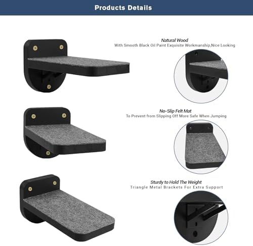 ESPETS Set of 3 Black Cat Wall Climbing Steps, Wall Mount Floating Shelves - Image 2