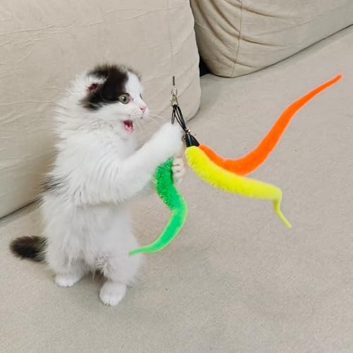 miwoowim 11PCS Cat Wand Refills, Fuzzy Worms with Bells & String with Clasp - Image 2