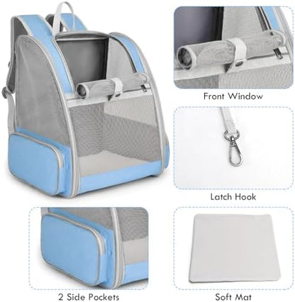 Cat Backpack Carrier, Large Pet Backpack with Kitten Wand Feather Toy for Medium Small Dog Cat Puppy Kitty Bunny up to 15lbs, Ventilated Mesh Dog Travel Carrier for Hiking Walking Outdoor Use (Blue) - Image 2