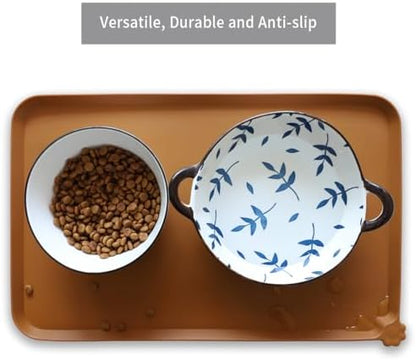 Hoki Found Silicone Pet Food Mats Tray - High-Lips Pet Dog Cat Bowl Mats - Dog Pet Cat Feeding Mat - Waterproof Dog Cat Food Mats -Pet Water Mats for Floors - Butterscotch - Image 4
