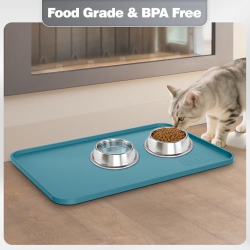 Silicone Dog Cat Food Mat Extra Thick Raised Edge, 18"x12" Slate Blue - Image 2
