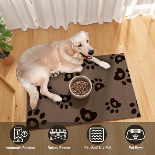 BLESWIN Pet Feeding Mats 16"x24", Water Absorbing Mat for Dog Bowl, Dog Dish Mats for Floors Waterproof, Non Slip Mat for Dogs, Pet Water Mat Protect Floor, Cat Mat for Food and Water, Brown - Image 4
