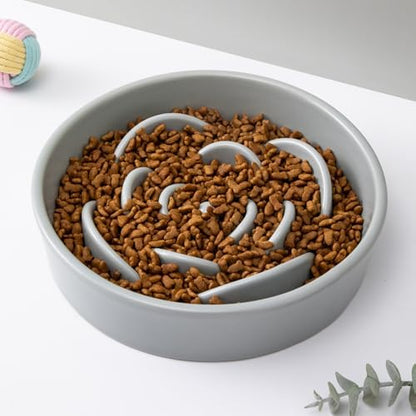 8.25'' Ceramic Slow Feeder Dog Bowls - Petal Shape Modern Dog Food Dish for Medium and Large Breeds, Puzzle Maze Bowl to Slow Down Eating, Anti-Gulping, Dishwasher & Microwave Safe, Grey - Image 7