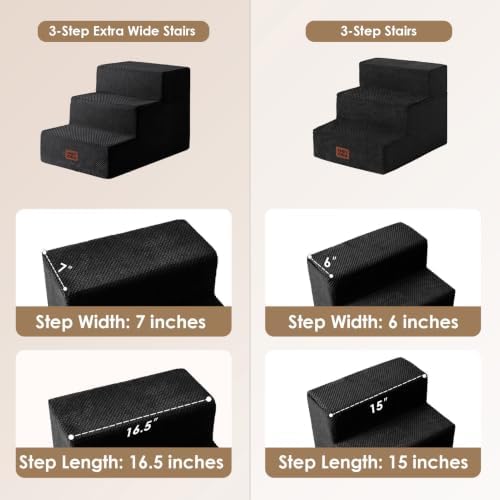 EHEYCIGA Dog Stairs 13.5" H, 3-Step Extra Wide Dog Steps, Black - Image 2