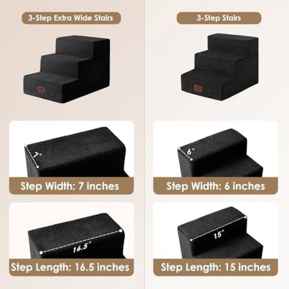 EHEYCIGA Dog Stairs 13.5" H, 3-Step Extra Wide Dog Steps, Black - Image 2