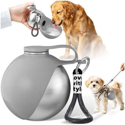 2 in 1 Dog Water Bottle with Bowl, 10oz Stainless Steel - Grey by Unknown