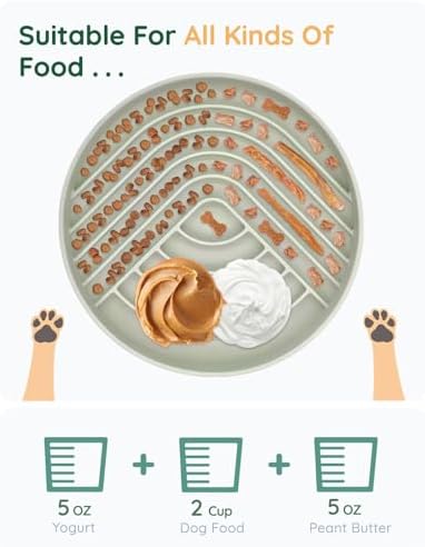Slow Feeder Dog Bowls, Slowdown Bowl - Silicone Dog Feeding Bowls with Suction Cups for Puppies, Modern Lick Mat Design, Reduces Gulping, Dishwasher Fit, Mealtime Challenge, 7.5" x 1.3" Green - Image 5