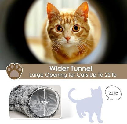 Cat Tunnel Bed for Indoor Cats, Peekaboo Cat Cave with Washable Soft Play Mat, Furry Cat Tube, for Kitten/Puppy/Rabbit, Black - Image 6