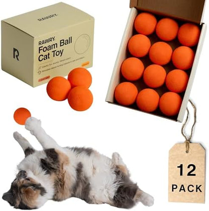 Rawry Foam Ball Cat Toy for Indoor Cats & Kittens,12 Pack, Orange by RawryPets