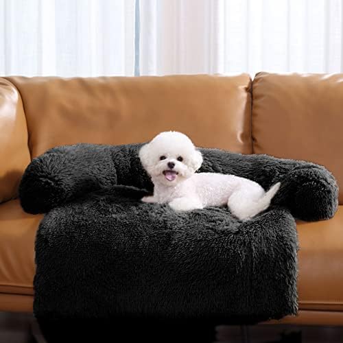 HACHIKITTY Calming Pet Sofa Bed Mat, Washable Fluffy Couch Cover for Dogs and Cats, Anti-Slip Bottom (37"x 33"x 6", Black) - Image 6