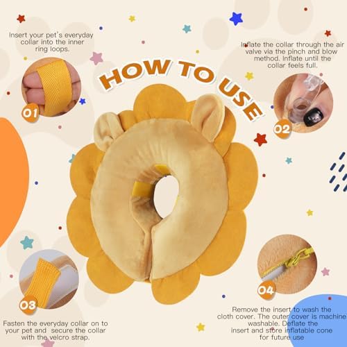IEUUMLER Inflatable Recovery Dog Collar, Protective Donut Cone, Adjustable Soft Collar for Dog and Cat After Surgery Prevent from Biting & Scratching EU002 - Brown Lion M+ - Image 5