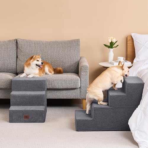 EHEYCIGA Dog Stairs for Bed 20" H, 4-Step Extra Wide Dog Steps, Grey - Image 5