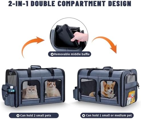 Cat Carrier for 2 Cats,Double Cat and Dual Dog Carrier Cabin for Two Pets - Image 2