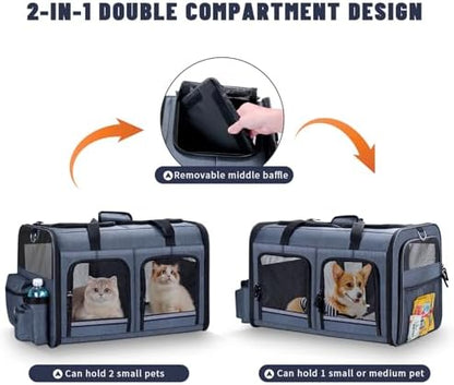 Cat Carrier for 2 Cats,Double Cat and Dual Dog Carrier Cabin for Two Pets - Image 2