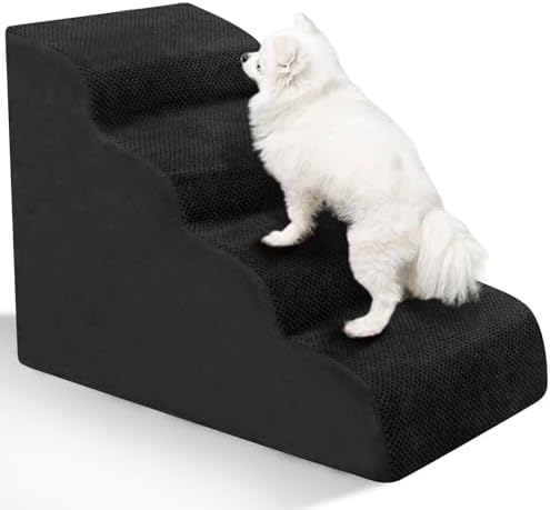 Dog Stairs for Small Dogs - High Density Foam Pet Steps, Extra Wide Dog Ramp with Non-Slip Bottom for High Beds, Couch and Sofa, Best for Dogs Injured, Older Doggy Cats, 4 Steps, Black by Niubya