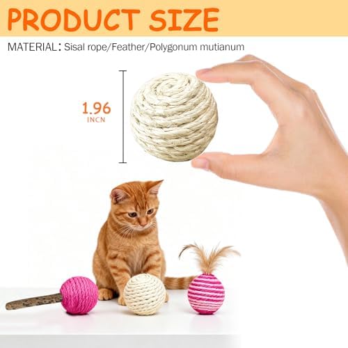 3-Pack Sisal String Rattle Ball Toy for Indoor Cats - All Natural Woven Fibers, Assorted Colors - Image 2
