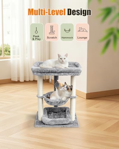 SYANDLVY Small Cat Tree for Indoor Cats with Top Perch Hammock & Bottom Bed - Image 5