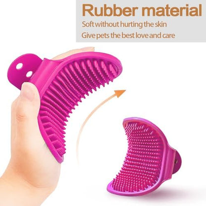 Dog Bath Brush Pet Bath Comb Brush Soothing Massage Rubber Comb 2pcs with Adjustable Ring Handle for Long Short Haired Dogs and Cats (Blue+Rose) - Image 4