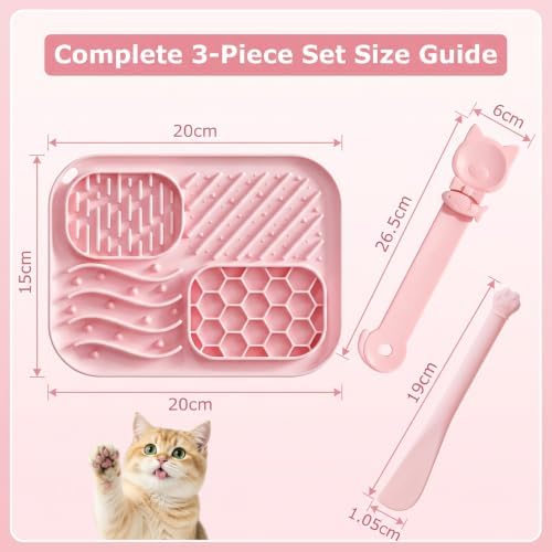 3 Piece Cat Slow Feeder Bowl Set, Silicone Lick Mat,Treat Dispenser with Long Handle Spoon, Non Slip Spill Proof for Indoor & Travel (Pink) - Image 2