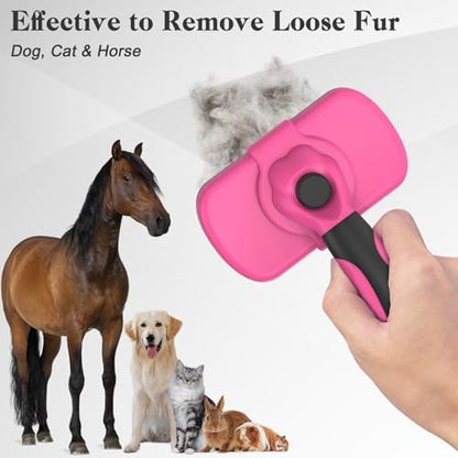 Dipoo Self-Cleaning Pet Grooming Brush - Skin-Friendly Deshedding Tool for Dogs & Cats in Pink, Removes Loose Hair and Tangles - Image 6