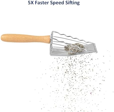 WePet Premium Metal Cat Litter Scoop, 5X Faster Speed Sifter, Heavy Duty Steel Kitty Scooper, Beech Wood Handle, for All Litter Types, Silver - Image 4