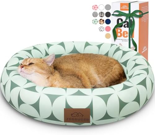 Zerbuger 20in Green Pattern Round Dog Bed Sofa for Dogs Cats, Washable by Zerbuger