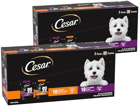 Cesar Mini-Pouch Wet Dog Food, Filet and Chicken, 1.76 oz, 20 Count, 2-Pack by Cesar