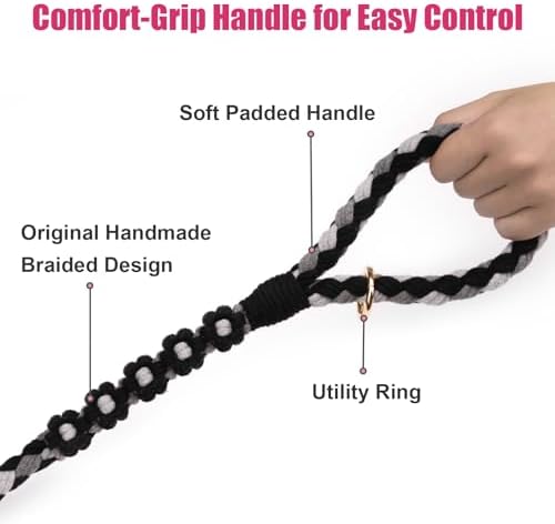 5FT Braided Cotton Rope Leash for Small, Medium and Large Dogs, Black - Image 3