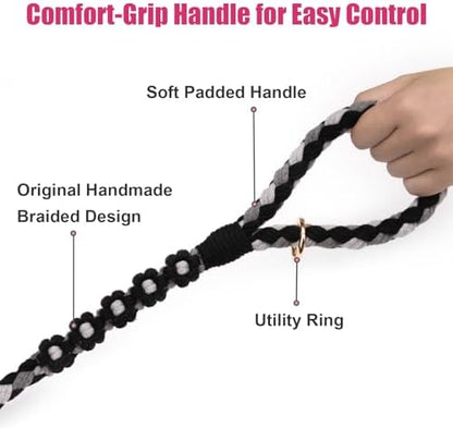 5FT Braided Cotton Rope Leash for Small, Medium and Large Dogs, Black - Image 3