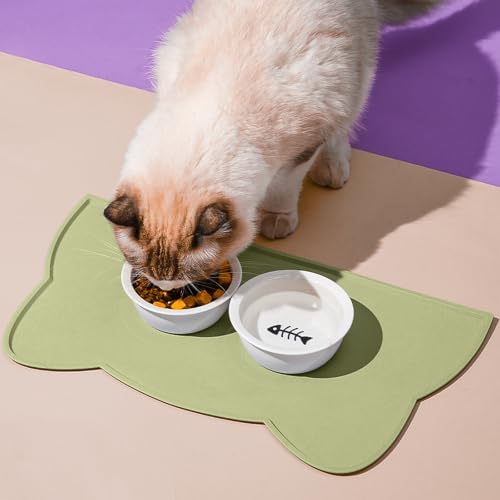Cat Food Mat, Silicone Non Slip Dog Bowl Mat Waterproof Cat Feeding Mat Stop Food Spills and Water Messes Out to Floor Pet Food Mat (Sage Green, 20" x 12") - Image 2