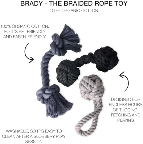 Pet Passion Brady The Rope Tug Toy 3-Pack Organic Cotton Dog Rope Pull Toys for All Pet Breeds, Gray Ombre, One Size - Image 2