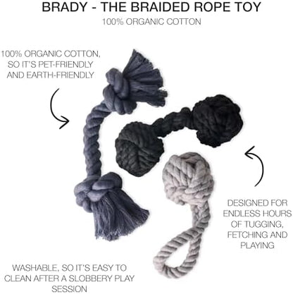 Pet Passion Brady The Rope Tug Toy 3-Pack Organic Cotton Dog Rope Pull Toys for All Pet Breeds, Gray Ombre, One Size - Image 2