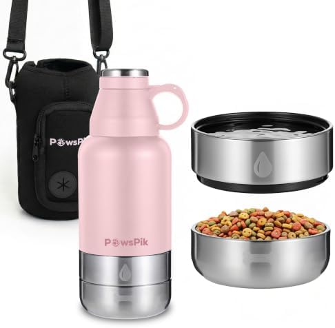 PawsPik 3-in-1 Travel Dog Water Bottle & Bowl Set, 32oz, Pink by PawsPik