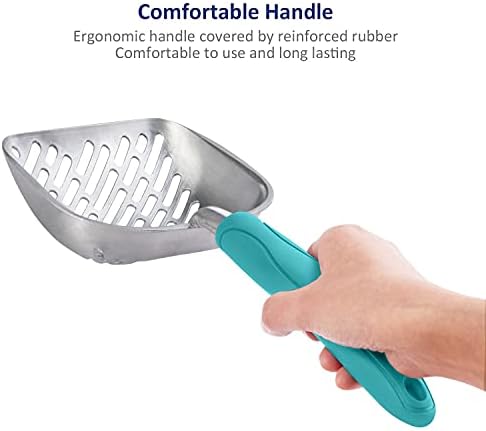 WePet Cat Litter Scoop, Aluminum Alloy Sifter, Kitty Metal Scooper, Deep Shovel with Diagonal Sifting Hole, Long Handle, Kitten Poop Lifter for Litter Box, Large Size, Turkish Blue Handle - Image 4