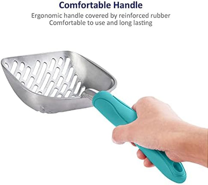 WePet Cat Litter Scoop, Aluminum Alloy Sifter, Kitty Metal Scooper, Deep Shovel with Diagonal Sifting Hole, Long Handle, Kitten Poop Lifter for Litter Box, Large Size, Turkish Blue Handle - Image 4